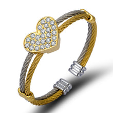 ギャラリービューアに画像を読み込み、Diamond Peach Heart Steel Wire Bracelet / ダイヤモンドピーチハートスチールワイヤーブレスレット