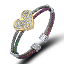 ギャラリービューアに画像を読み込み、Diamond Peach Heart Steel Wire Bracelet / ダイヤモンドピーチハートスチールワイヤーブレスレット