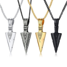 Load image into Gallery viewer, Arrow head pendant, high polished stainless steel pendant with necklace.
