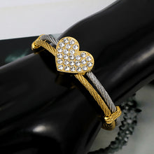 ギャラリービューアに画像を読み込み、Diamond Peach Heart Steel Wire Bracelet / ダイヤモンドピーチハートスチールワイヤーブレスレット