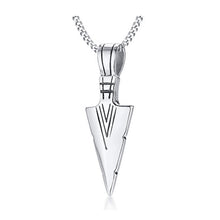 Load image into Gallery viewer, Arrow head pendant, high polished stainless steel pendant with necklace.