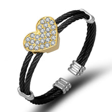 ギャラリービューアに画像を読み込み、Diamond Peach Heart Steel Wire Bracelet / ダイヤモンドピーチハートスチールワイヤーブレスレット