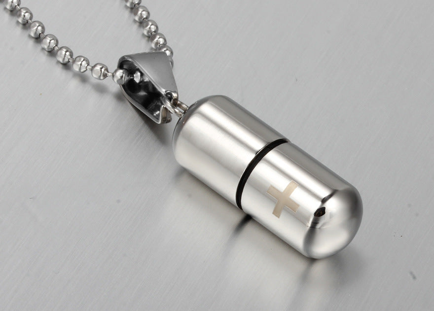 Pill perfume bottle pendant laser cross titanium steel ピルパヒュームボトルのペンダン