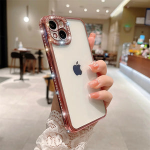 Clear Iphone Case with Rhinestone Pink　クリア　スマホケース　ラインストーン　ピンク
