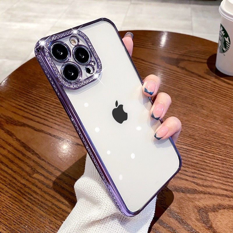 Clear Iphone Case with Rhinestone Purple　クリア　スマホケース　むらさきラインストーン