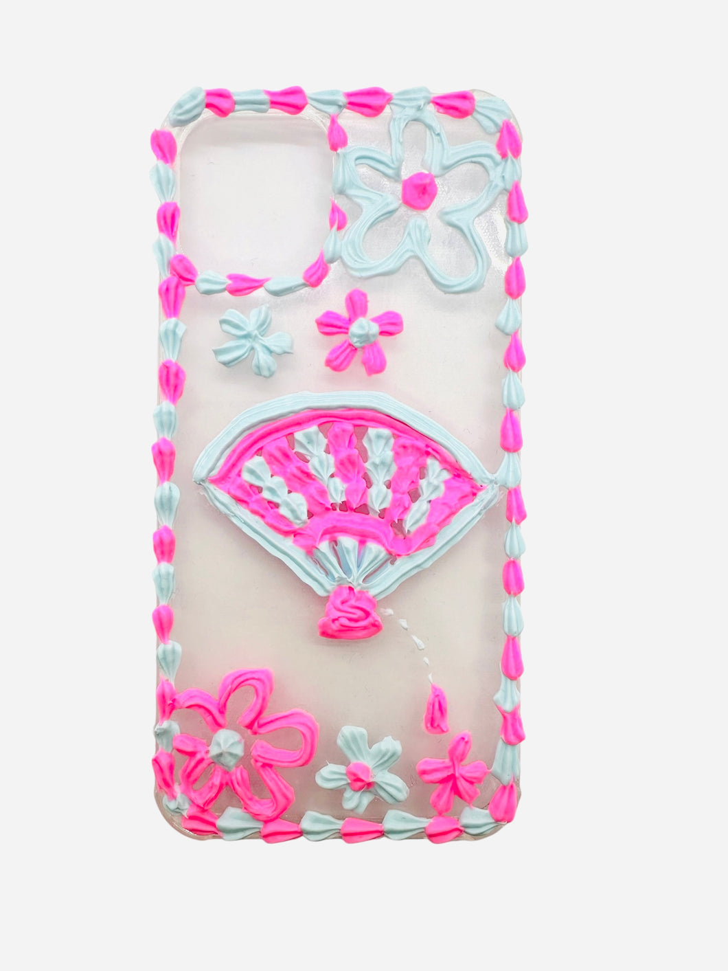 Harajuku Style Handmade by Local Artist Iphone 12 pro Case - Fan and Flowers