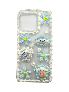 Harajuku Style Handmade by Local Artist  Iphone 13 pro case - Cinamoroll & Flowers