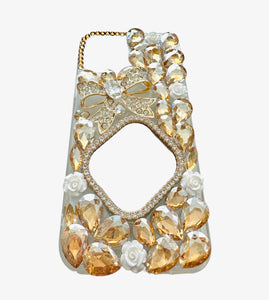 Shiny, Crystal Iphone Case With Ribbon and Mirror Design Champagne　ミラー＆リボン　シャンパンゴールド