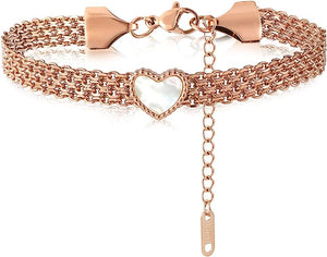 Heart Bracelet for Women Byzantine Beaded Mesh Bracelets, Cubic Zirconia　ハートブレスレット　