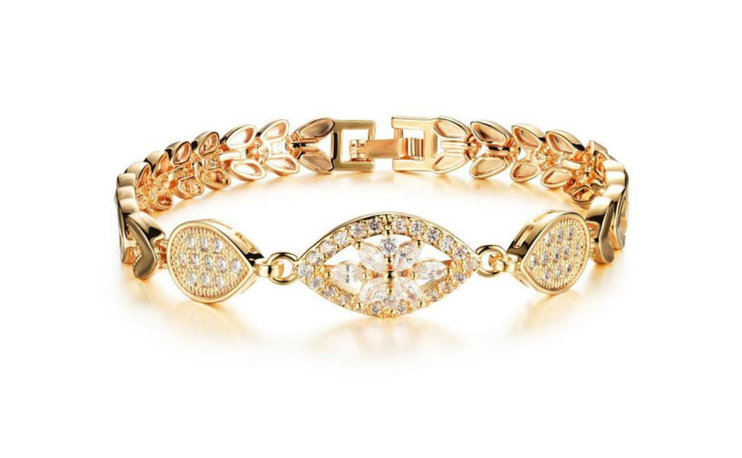 Ladies Crystal Flower Bracelet Bangle Wristband Cuff Chain　クリスタルフラワーブレスレット