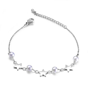 Star bracelet stainless steel, white beads　スターブレスレット