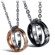 ギャラリービューアに画像を読み込み、His&amp;Her “Eternal Love” Ring Pendant Couple Necklaces
