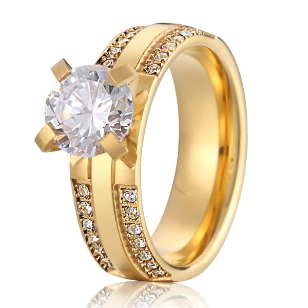 14k gold plated stainless steel ring CZ diamond　14金　ゴールドステンレス　スチールリング　キュービックジルコニア　ダイアモンド