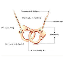 Load image into Gallery viewer, Creative inlaid rhinestone rose gold stainless steel handcuffs pendant/necklace　ハンドカフモチーフのネックレス
