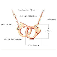 ギャラリービューアに画像を読み込み、Creative inlaid rhinestone rose gold stainless steel handcuffs pendant/necklace　ハンドカフモチーフのネックレス
