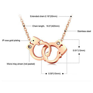 Creative inlaid rhinestone rose gold stainless steel handcuffs pendant/necklace　ハンドカフモチーフのネックレス