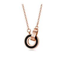 Load image into Gallery viewer, Rose gold double ring inlaid shell elegant stainless steel pendant clavicle chain
