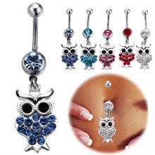 Load image into Gallery viewer, Jeweled Gem Owl Animal Dangle Belly Button Ring
