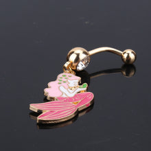 Load image into Gallery viewer, Mermaid Fishtail Design Pink Enamel Gold Plated Crystal Design Belly Button Ring
