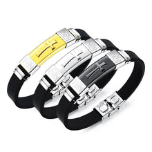 Load image into Gallery viewer, Male cross titanium steel leather bracelet　クロス　チタニウム　スチール　レザーブレスレット
