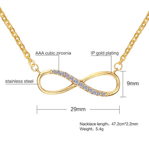 Stainless steel electroplated gold micro-set zircon infinity necklace