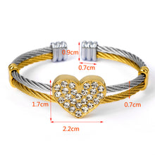 ギャラリービューアに画像を読み込み、Diamond-studded peach heart steel wire rope Unisex stainless steel cuff bracelet
