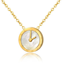 ギャラリービューアに画像を読み込み、Hot sale, roman numeral watch white shell titanium steel necklace female creative gold clavicle chain stainless steel pendant.
