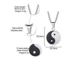 Tai Chi Bagua Yin Yang Fish Pendant, Stainless Steel, Taoist Jewelry
