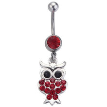 Load image into Gallery viewer, Jeweled Gem Owl Animal Dangle Belly Button Ring
