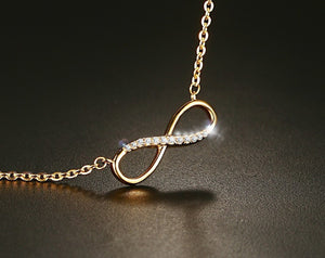 Stainless steel electroplated gold micro-set zircon infinity necklace