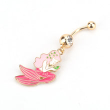Load image into Gallery viewer, Mermaid Fishtail Design Pink Enamel Gold Plated Crystal Design Belly Button Ring
