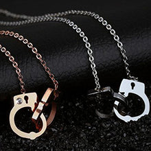 Load image into Gallery viewer, Creative inlaid rhinestone rose gold stainless steel handcuffs pendant/necklace　ハンドカフモチーフのネックレス
