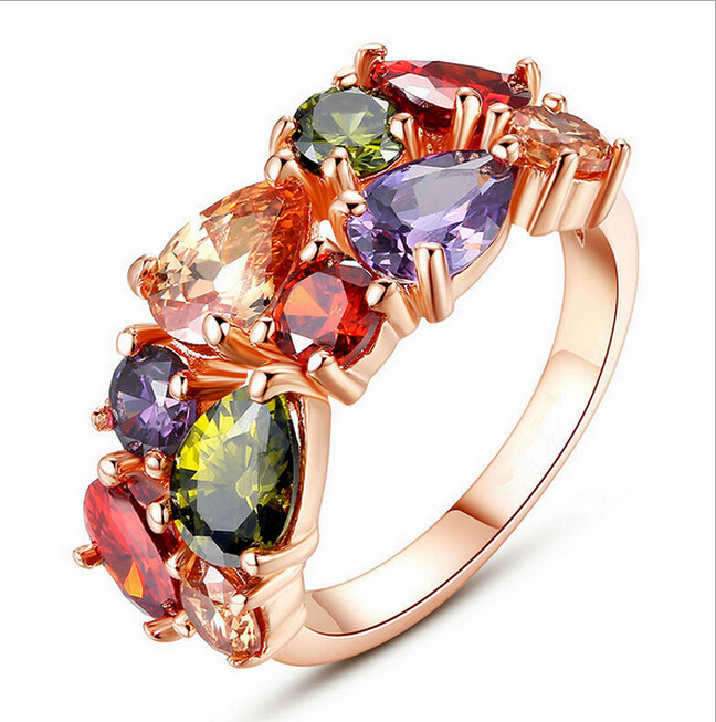 Seven color crystal zircon ring rose gold ring for women　７色　カラークリスタル　ジルコン　ローズゴールド　女性用