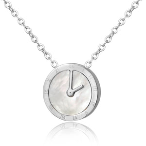 Hot sale, roman numeral watch white shell titanium steel necklace female creative gold clavicle chain stainless steel pendant.