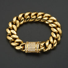 Load image into Gallery viewer, Miami Cuban Link -Hip Hop- Chain Bracelets . Stainless Steel Gold Plated with gems　ヒップホップ　チェーン　ブレスレット
