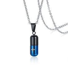 Load image into Gallery viewer, Pill perfume bottle pendant laser cross titanium steel　ピルパヒュームボトルのペンダント　
