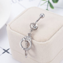 Load image into Gallery viewer, Handcuffs Design Silver Plated Crystal Gem Dangle Belly Button Ring
