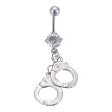 ギャラリービューアに画像を読み込み、Handcuffs Design Silver Plated Crystal Gem Dangle Belly Button Ring
