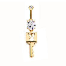 Load image into Gallery viewer, Rabbit Lock Key Design Gold Plated Crystal Gem Dangle Belly Button Ring
