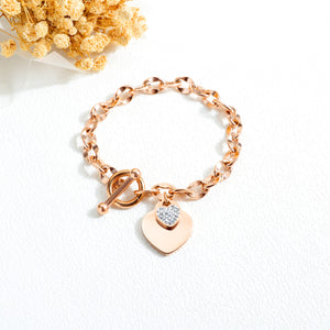 Peach heart-shaped -buckle- diamond-plated bracelet　ピーチハート　シェイプ　ダイアモンド　ブレスレット