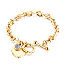Load image into Gallery viewer, Peach heart-shaped -buckle- diamond-plated bracelet　ピーチハート　シェイプ　ダイアモンド　ブレスレット

